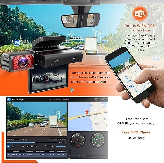 4K Dash Cam Built-in WiFi Front Dash Camera-Tech4Fun