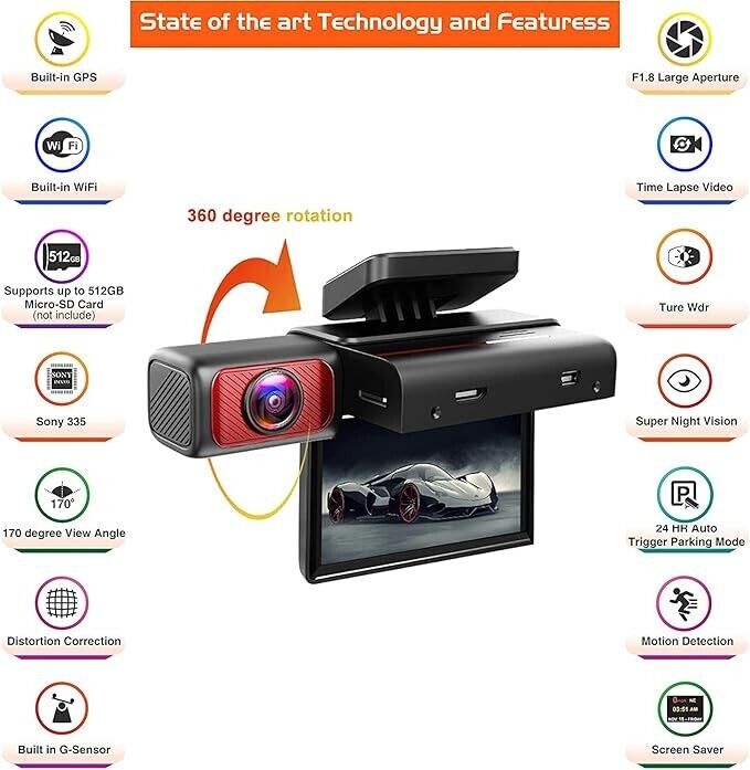 4K Dash Cam Built-in WiFi Front Dash Camera-Tech4Fun