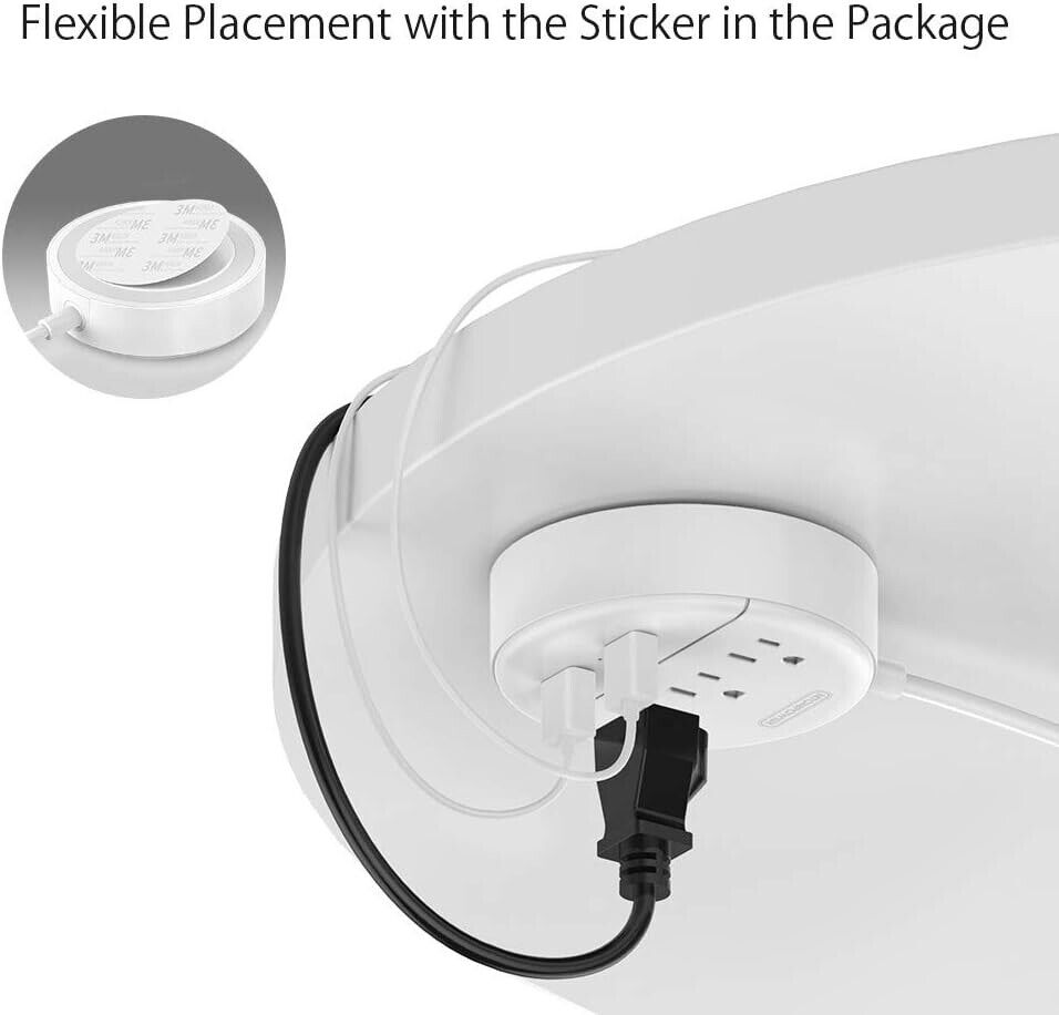 NTONPOWER Flat Plug Power Strip with 3 Outlets 2 USB 5ft Long Extension Cord