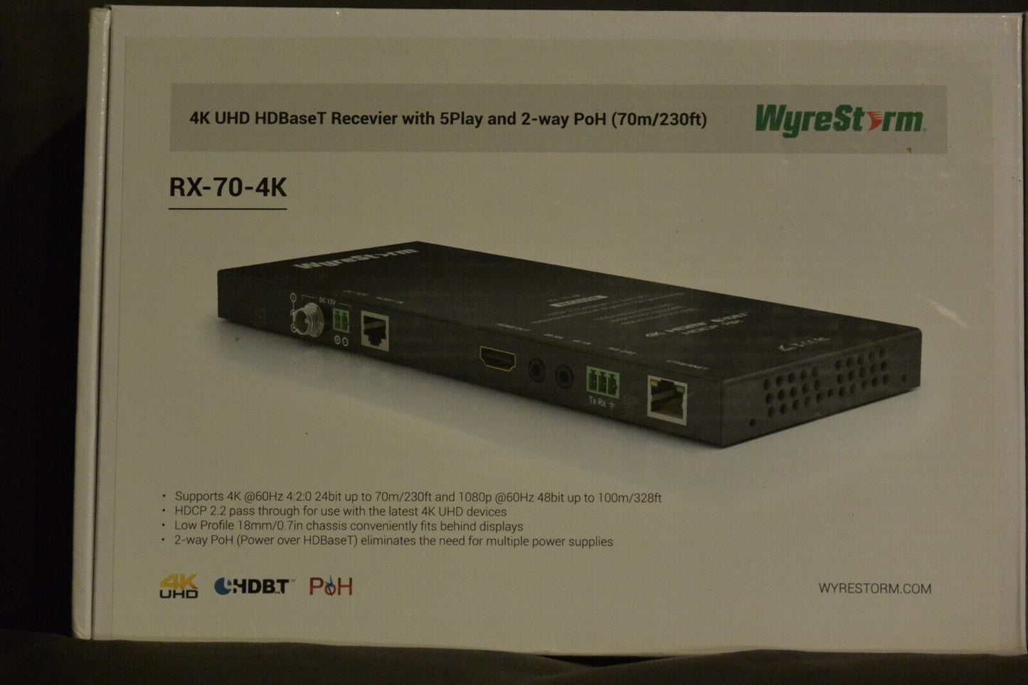 Wyrestorm 70m 4K HDBaseT Receiver RX-70-4K – delivering stunning 4K UHD quality over 70 meters.