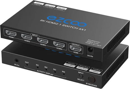 EZCOO 8K HDMI Switch 4 in 1 out, HDMI switcher, supports 8K@60Hz and 4K120Hz VRR