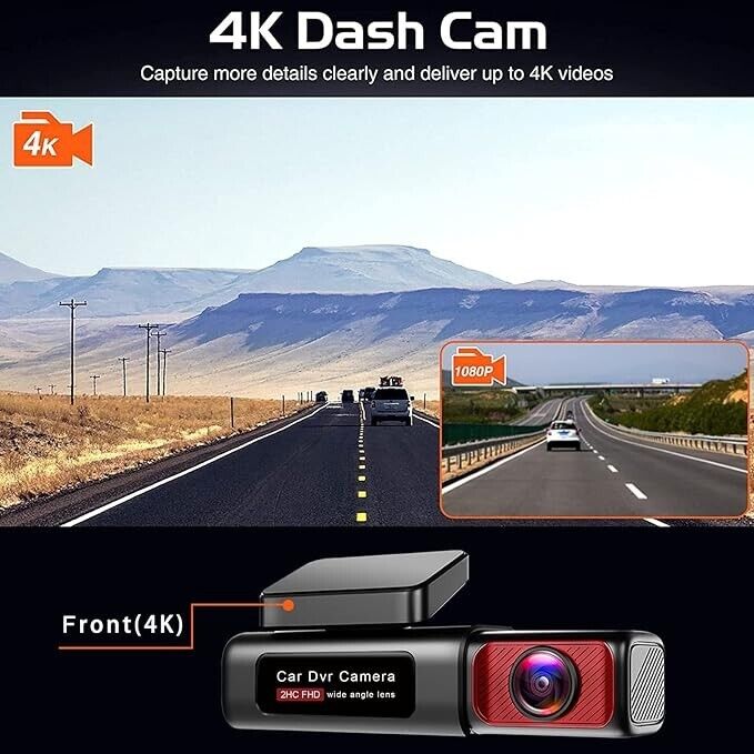 4K Dash Cam Built-in WiFi Front Dash Camera-Tech4Fun