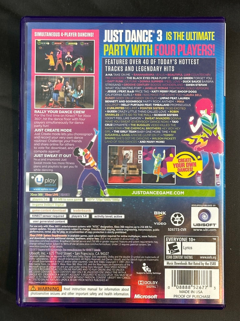 JUST DANCE 3 (Microsoft Xbox 360, 2011) GAME COMPLETE and MANUAL TESTED