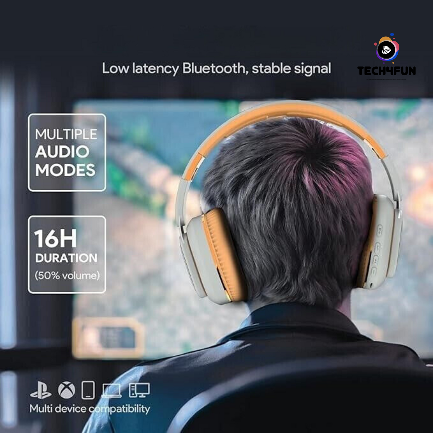 Bluetooth Headphones with RGB Lights, Foldable Wireless Over-Ear Headphones with