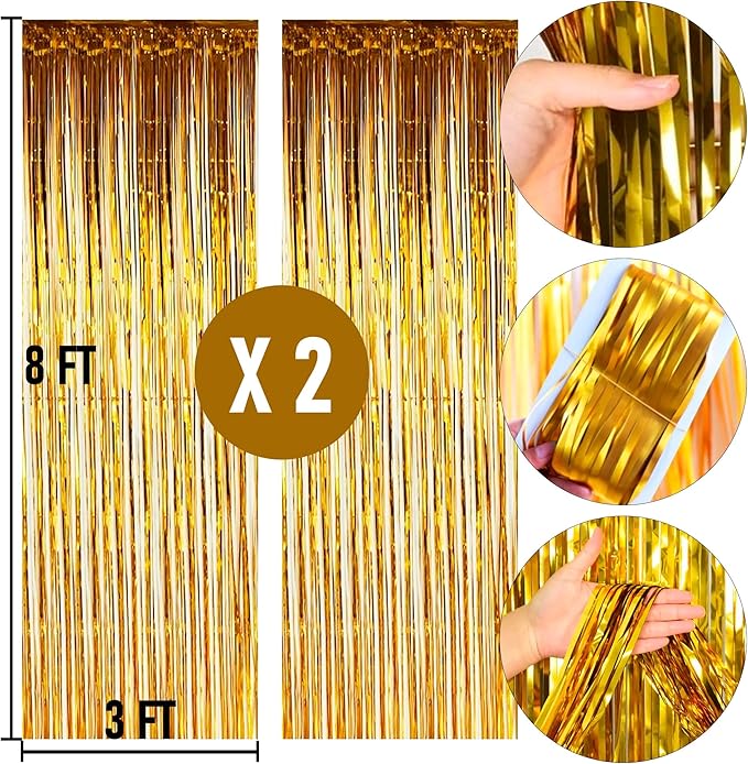 2-Pack Metallic Foil Fringe Curtain Tinsel Photo Backdrop Party Birthday Decor 3x8 ft