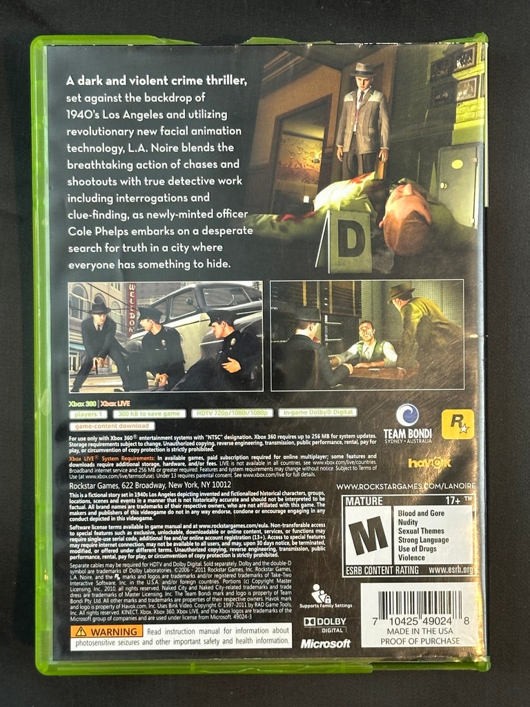 L.A. Noire Xbox 360 Game 3 Disc Complete With Manual Tested