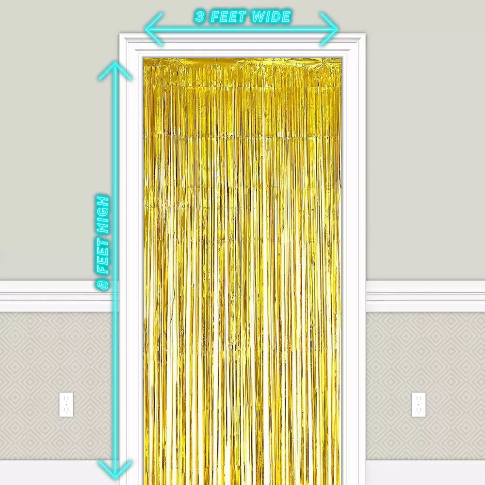 2-Pack Metallic Foil Fringe Curtain Tinsel Photo Backdrop Party Birthday Decor 3x8 ft